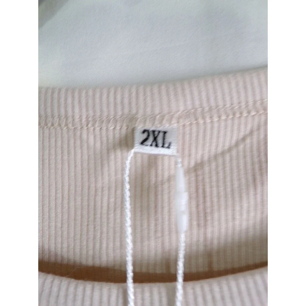 Anrabess Women's Long Sleeve Ribbed Bodysuit 2XL Light Pink Nude